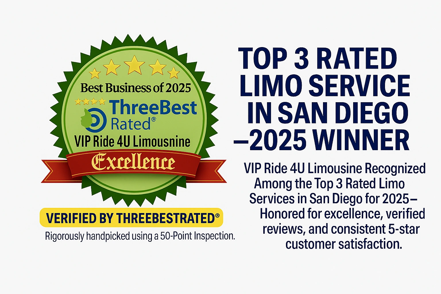 Vip Ride 4U Honour top 3 best limo service award in San Diego